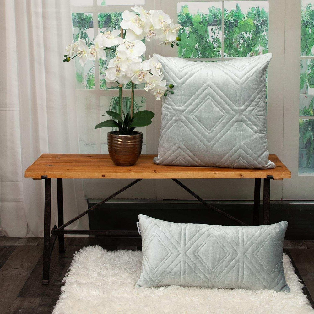 Gray Quilted Diamonds Velvet Solid Color Lumbar Pillow - Homeroots - Flyclothing LLC
