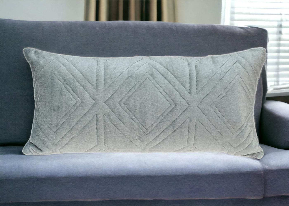 Gray Quilted Diamonds Velvet Solid Color Lumbar Pillow - Homeroots - Flyclothing LLC