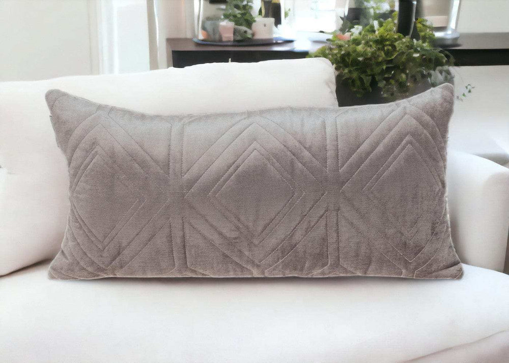 Taupe Quilted Diamonds Velvet Solid Color Lumbar Pillow - Homeroots - Flyclothing LLC