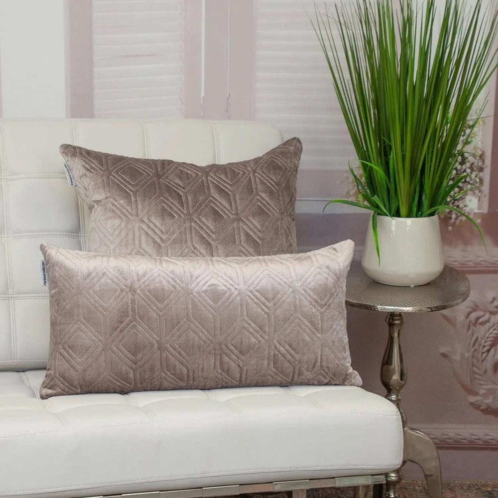 Tufted Diamonds Taupe Velvet Lumbar Accent Pillow - Homeroots - Flyclothing LLC