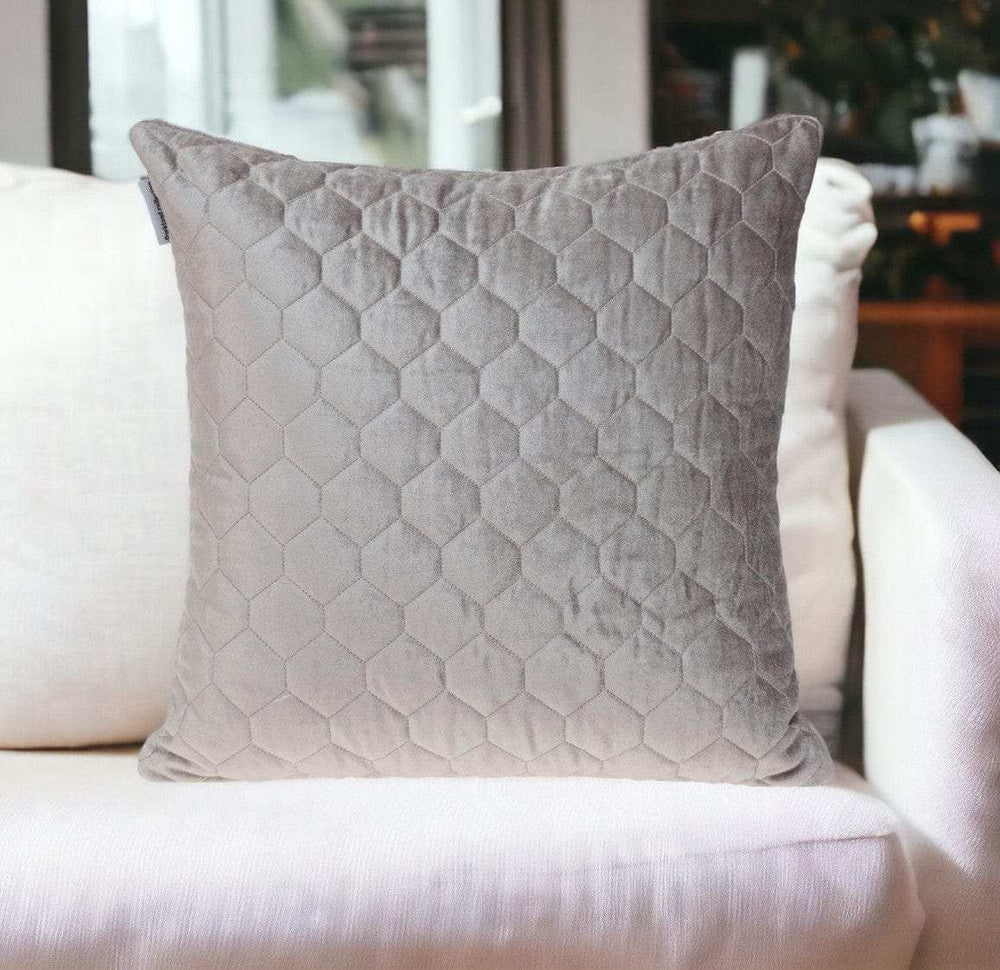 Taupe Tufted Velvet Quilted Throw Pillow - Homeroots - Flyclothing LLC