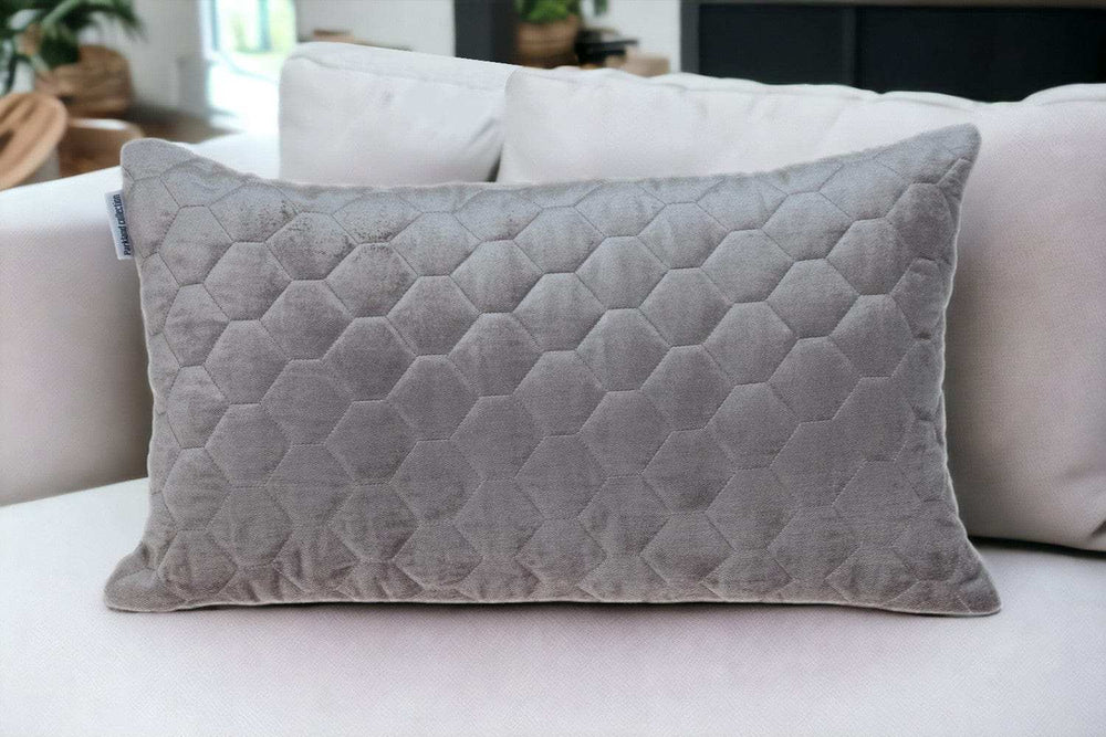 Taupe Tufted Velvet Quilted Lumbar Throw Pillow - Homeroots - Flyclothing LLC