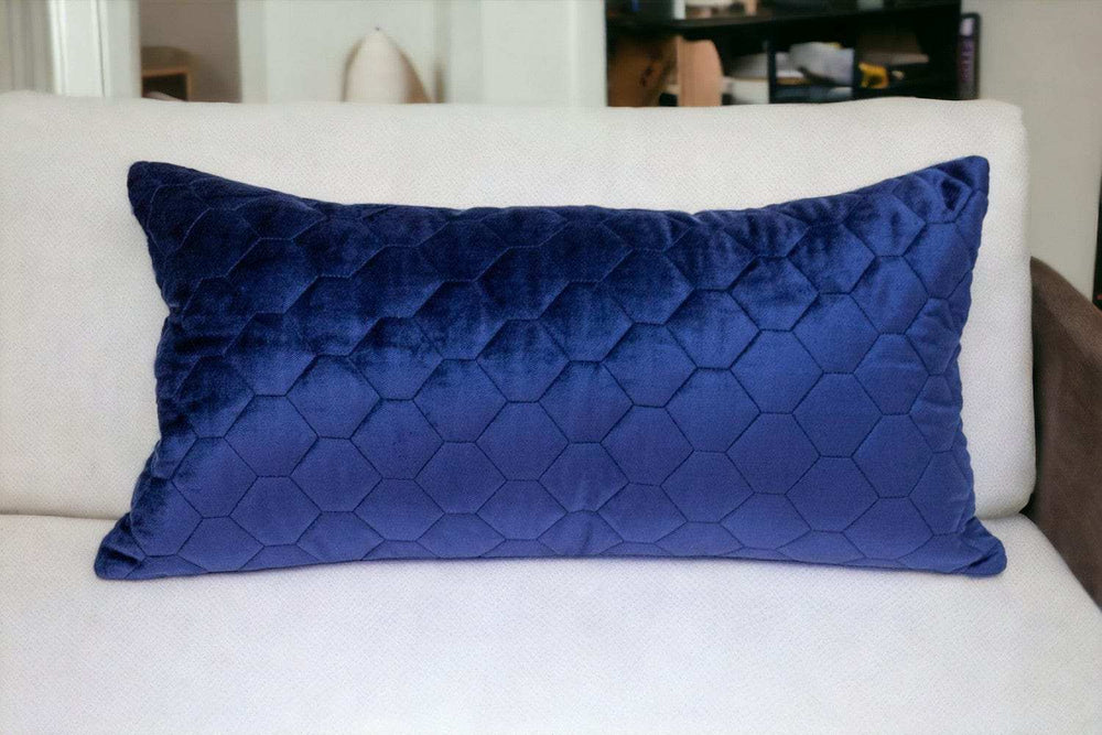 Blue Tufted Velvet Quilted Lumbar Throw Pillow - Homeroots - Flyclothing LLC
