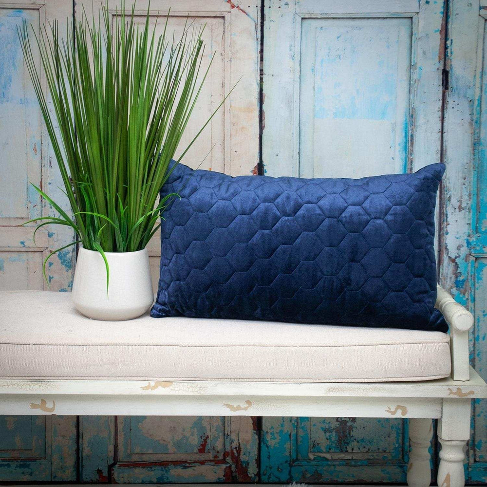 Navy Blue Tufted Velvet Quilted Lumbar Throw Pillow - Homeroots - Flyclothing LLC