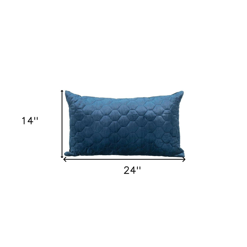 Navy Blue Tufted Velvet Quilted Lumbar Throw Pillow - Homeroots - Flyclothing LLC