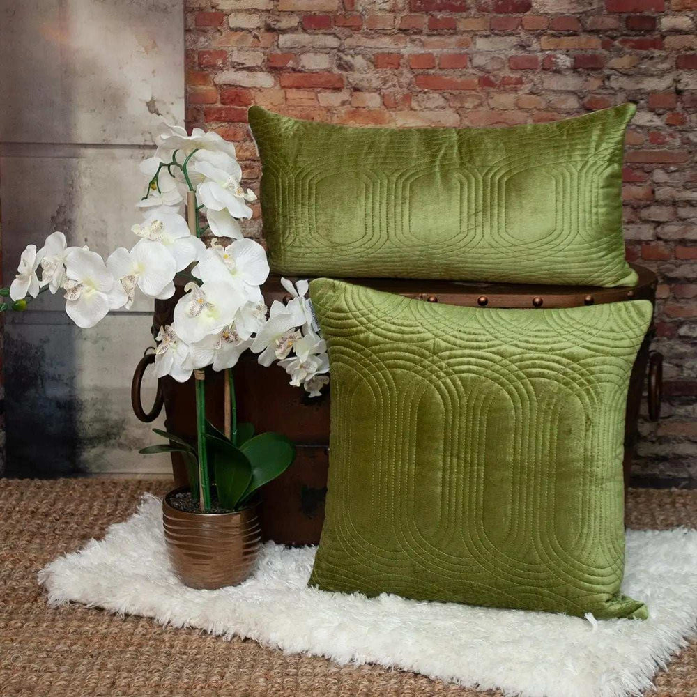Quilted Velvet Olive Square Throw Pillow - Homeroots - Flyclothing LLC