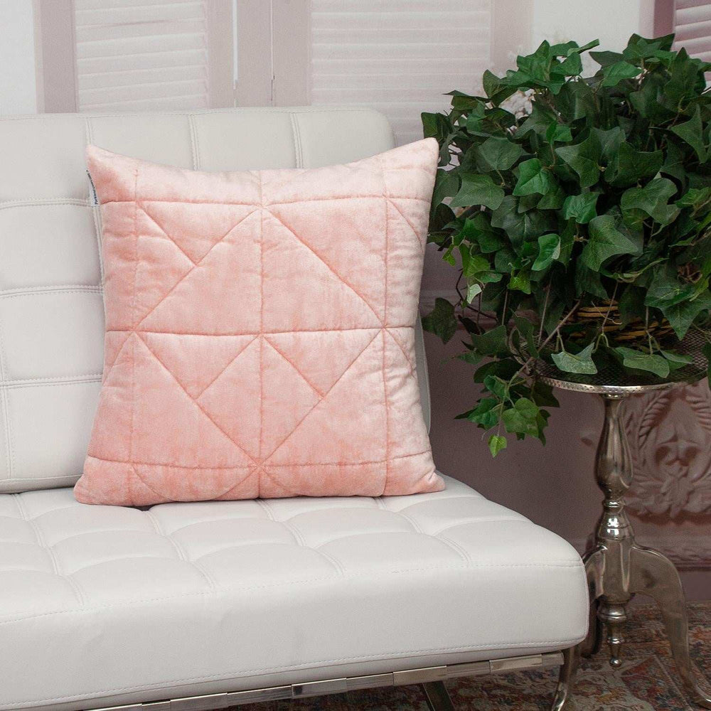Pink Chunky Geo Stitched Velvet Decorative Throw Pillow - Homeroots - Flyclothing LLC