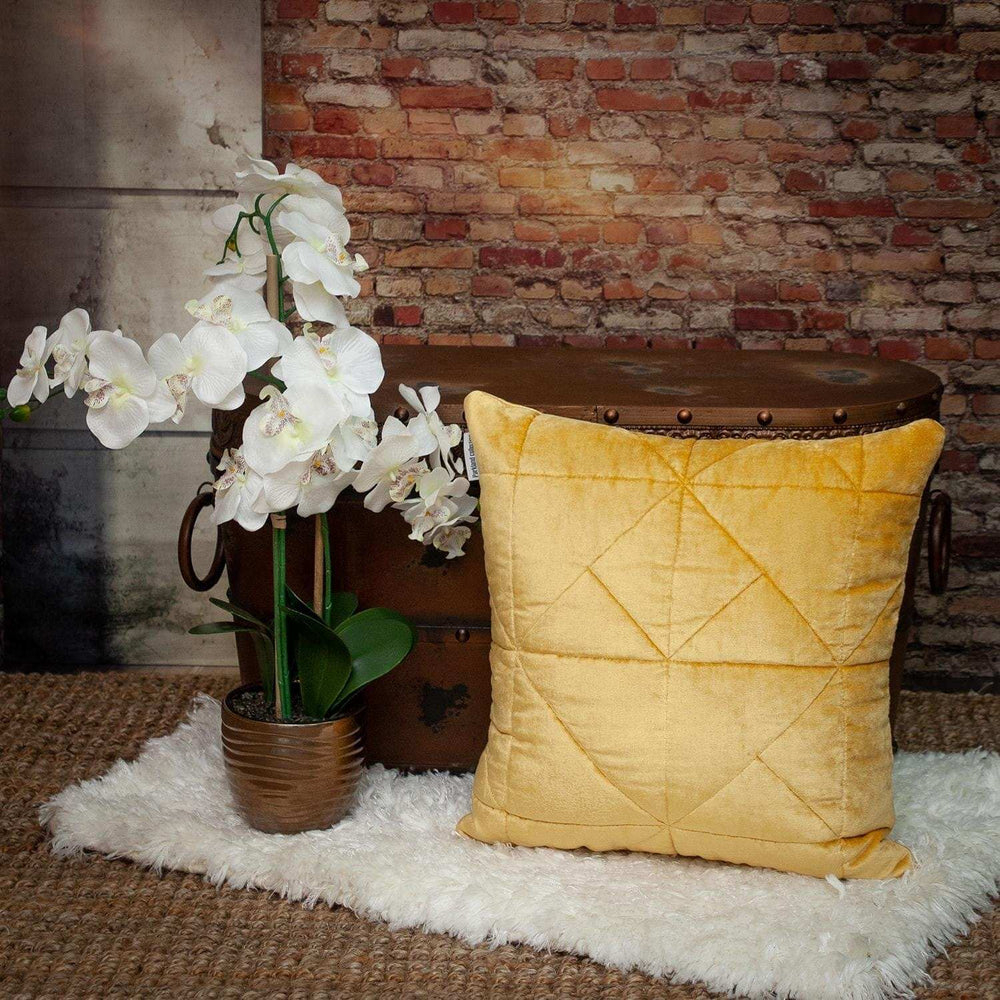Yellow Chunky Geo Stitched Velvet Decorative Throw Pillow - Homeroots - Flyclothing LLC