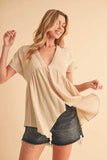 Aemi + Co Tuck Detail V-Neck Short Sleeve Blouse - Trendsi - Flyclothing LLC