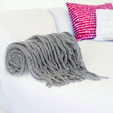 Gray Knitted Acrylic Solid Color Reversable Throw - Homeroots - Flyclothing LLC