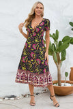 Printed Surplice Short Sleeve Dress - Trendsi - Flyclothing LLC