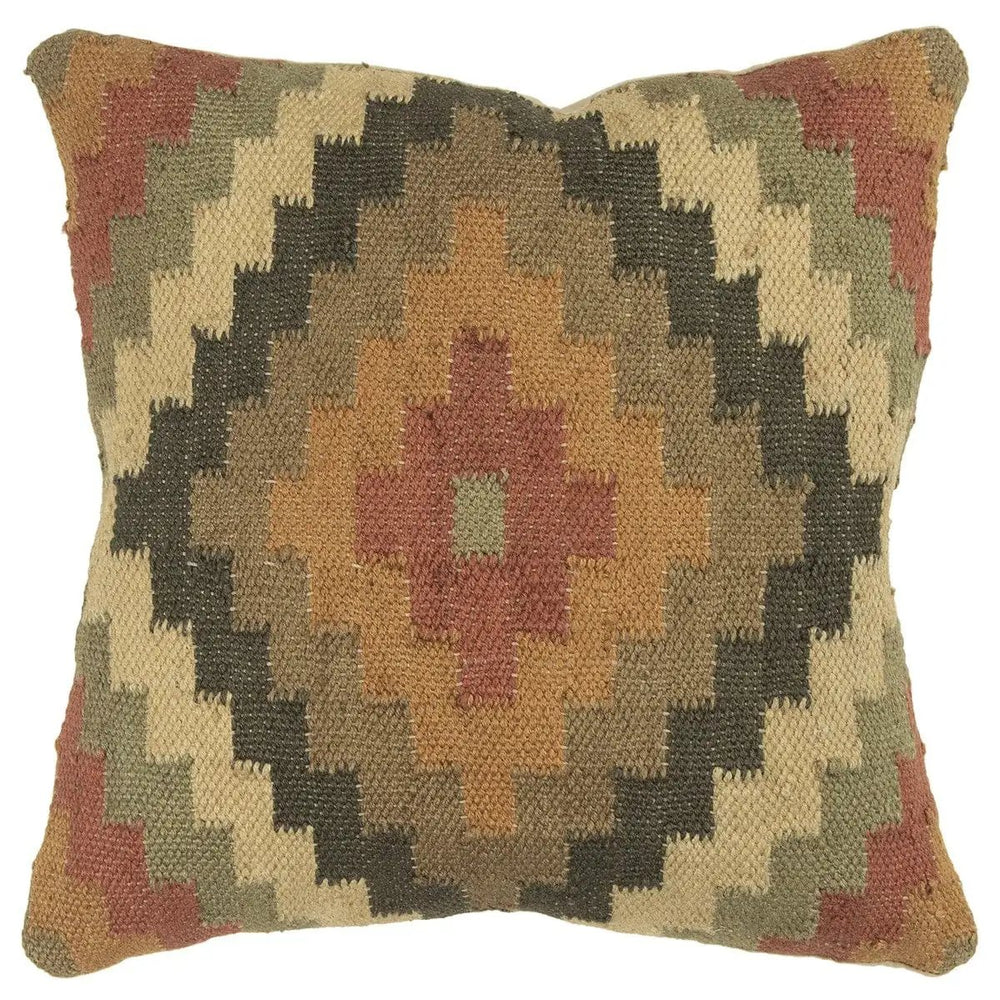 18" Brown and Green Geometric Jute Wool Blend Throw Pillow - Homeroots - Flyclothing LLC