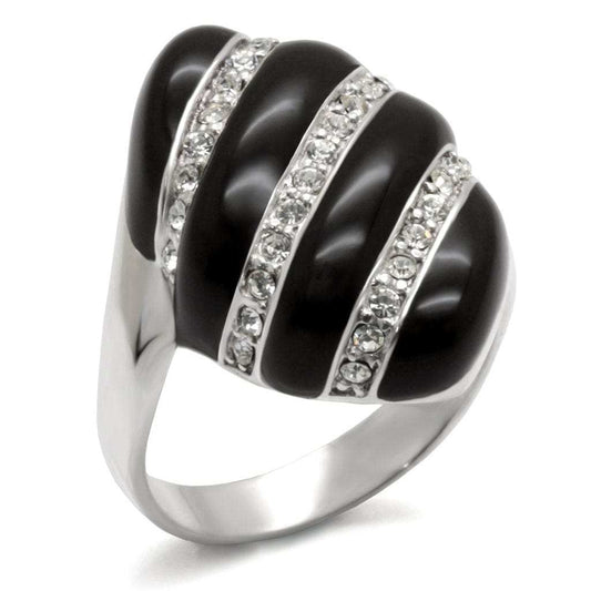 40314 - High-Polished 925 Sterling Silver Ring with Top Grade Crystal in Clear - Alamode - Flyclothing LLC