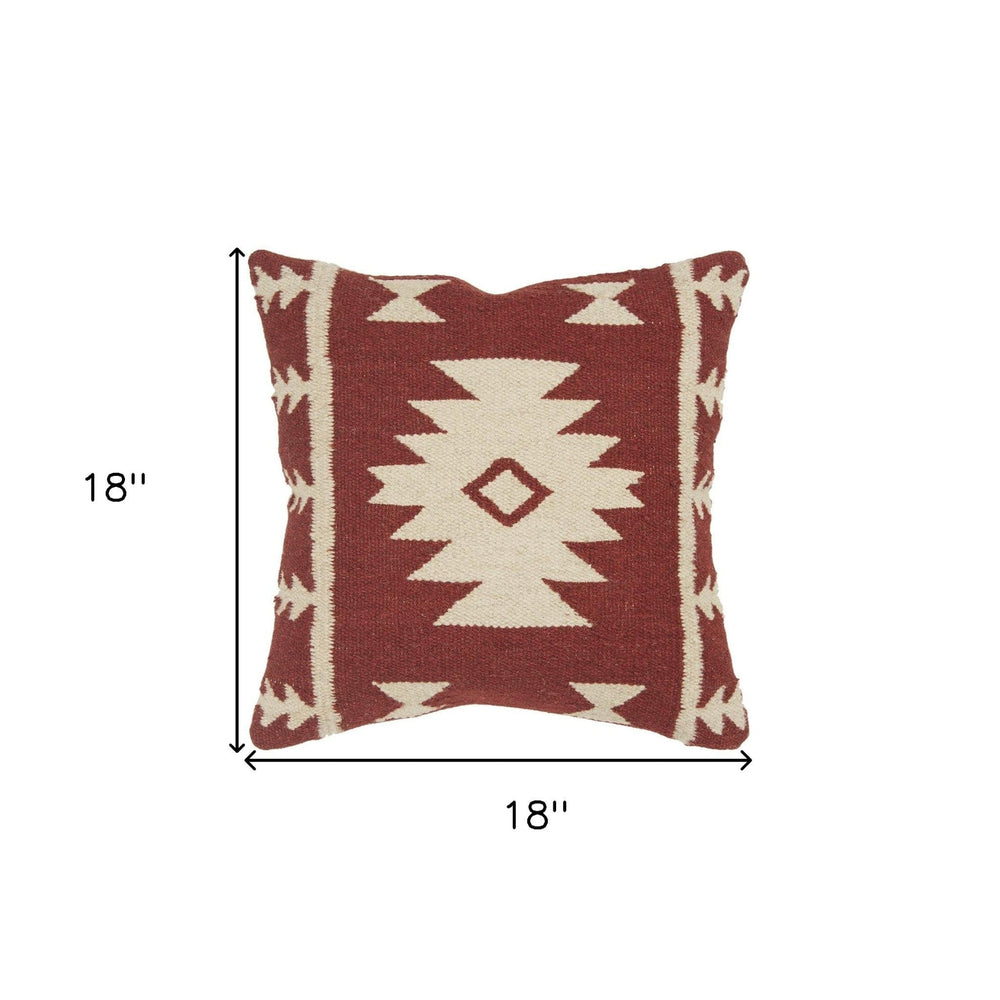 18" Red and Beige Cotton Throw Pillow - Homeroots - Flyclothing LLC