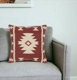 18" Red and Beige Cotton Throw Pillow - Homeroots - Flyclothing LLC