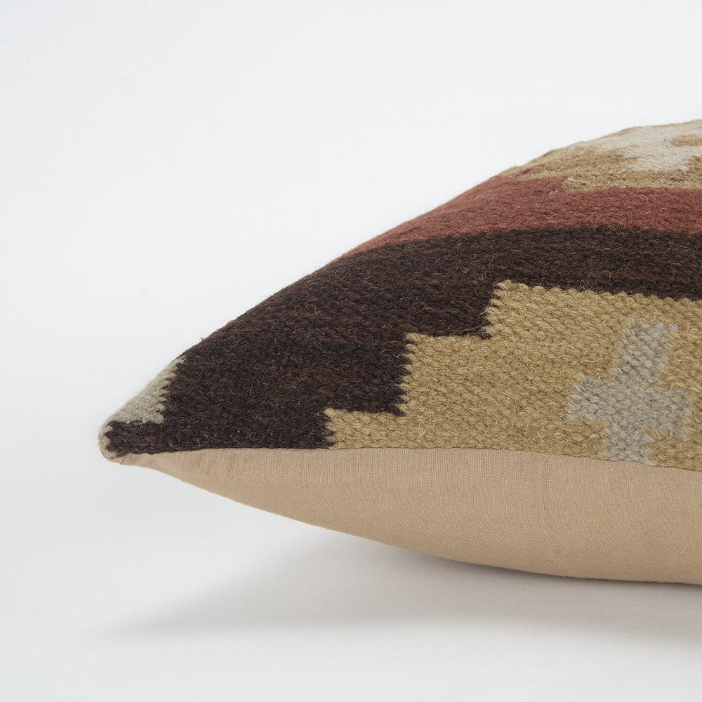 18" Brown and Beige Geometric Jute Wool Blend Throw Pillow - Homeroots - Flyclothing LLC