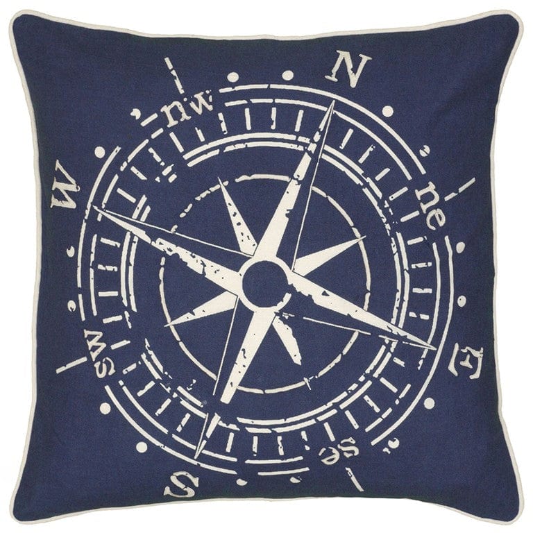 18" Navy and White Nautical Compass Throw Pillow - Homeroots - Flyclothing LLC