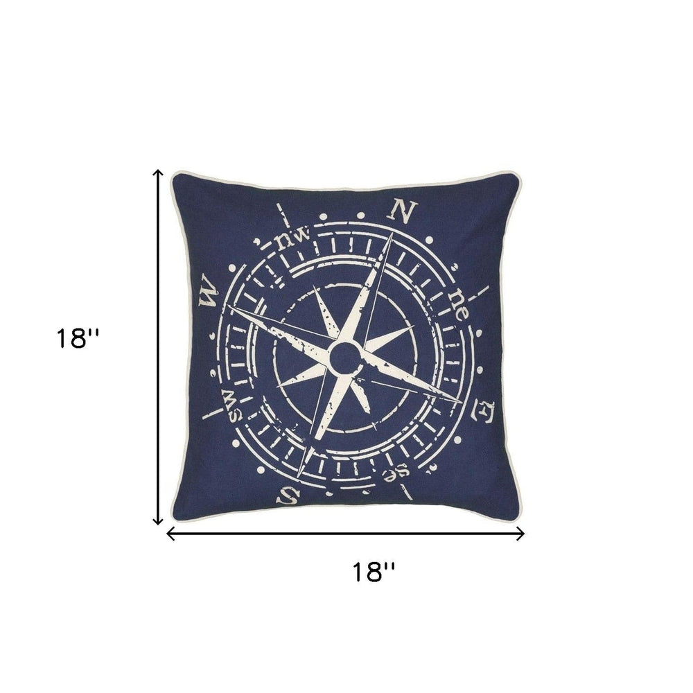 18" Navy and White Nautical Compass Throw Pillow - Homeroots - Flyclothing LLC