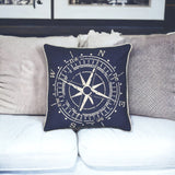 18" Navy and White Nautical Compass Throw Pillow - Homeroots - Flyclothing LLC