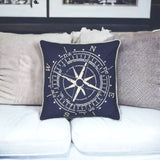18" Navy and White Nautical Compass Throw Pillow - Homeroots - Flyclothing LLC