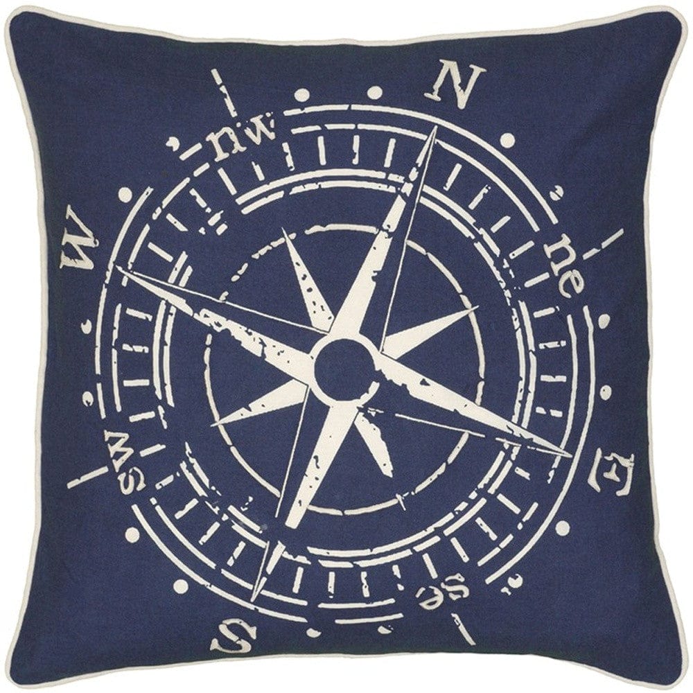 18" Navy and White Nautical Compass Throw Pillow - Homeroots - Flyclothing LLC