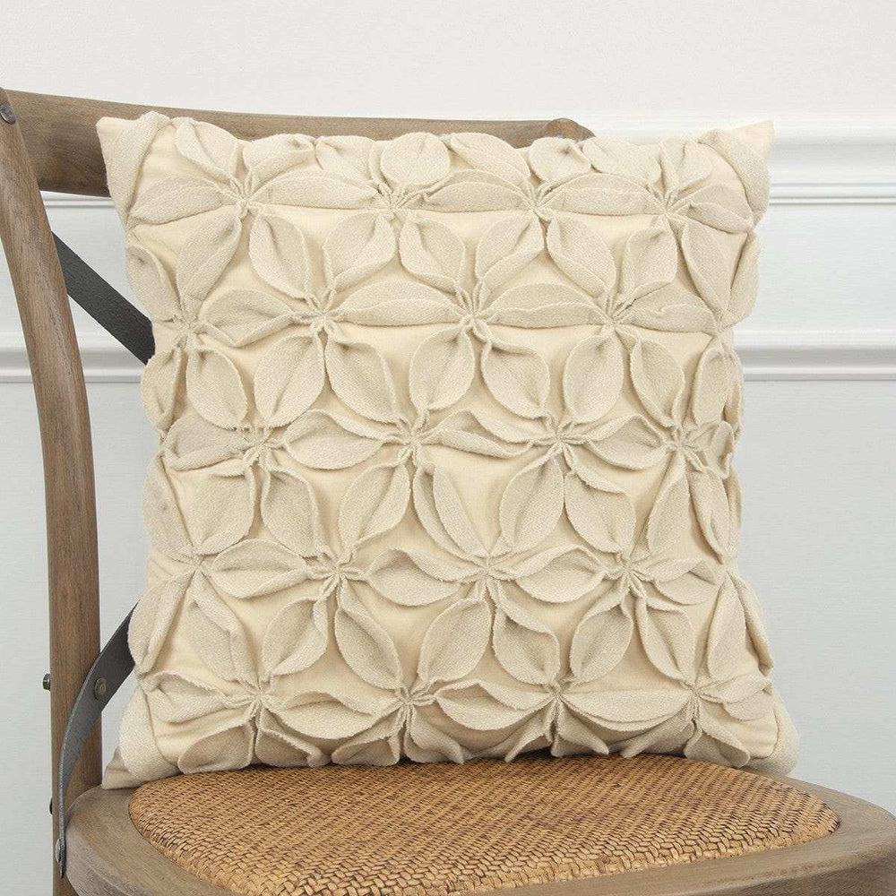 Cream Pinwheel Floral Petal Down Filled Throw Pillow - Homeroots - Flyclothing LLC