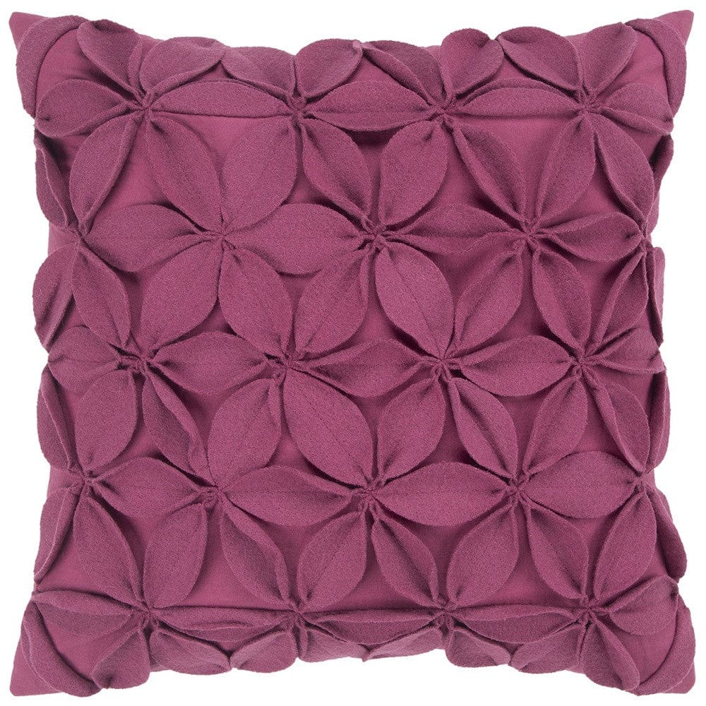 18" Magenta Floral Wool Blend Throw Pillow With Applique - Homeroots - Flyclothing LLC
