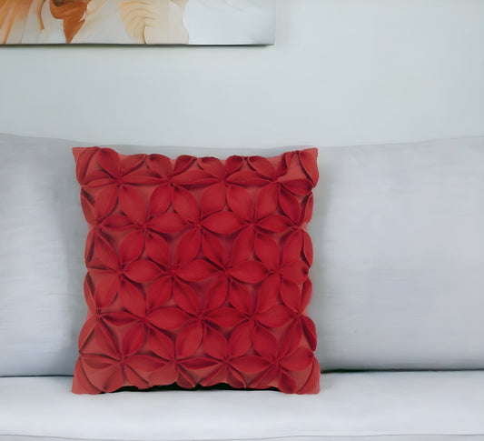 18" Red Cotton Throw Pillow - Homeroots