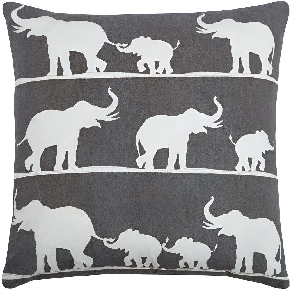 20" Gray and White Elephant Cotton Throw Pillow - Homeroots - Flyclothing LLC