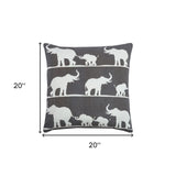 20" Gray and White Elephant Cotton Throw Pillow - Homeroots - Flyclothing LLC