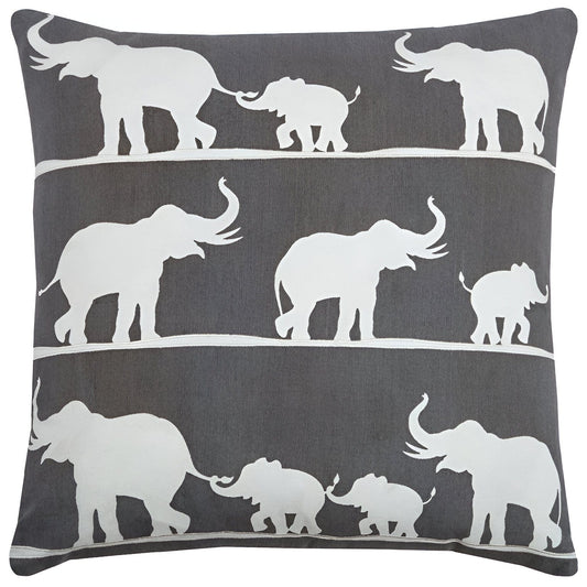 20" Gray and White Elephant Cotton Throw Pillow - Homeroots