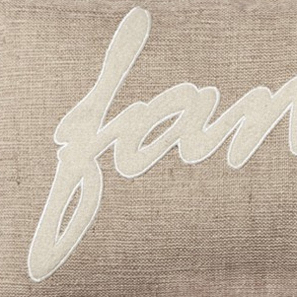 21" X 11" Tan Cotton Blend Zippered Pillow With Applique - Homeroots