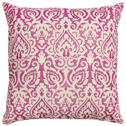22" Pink and White Damask Cotton Throw Pillow - Homeroots