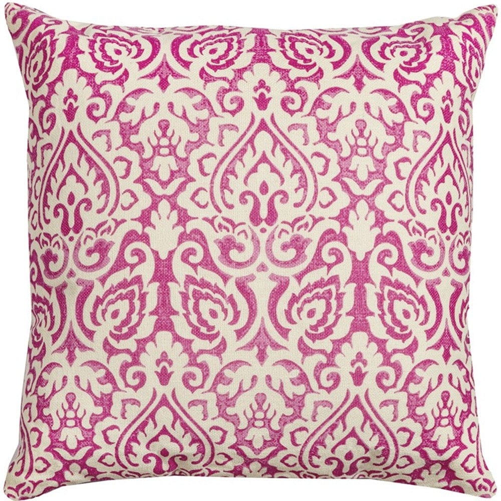 22" Pink and White Damask Cotton Throw Pillow - Homeroots - Flyclothing LLC