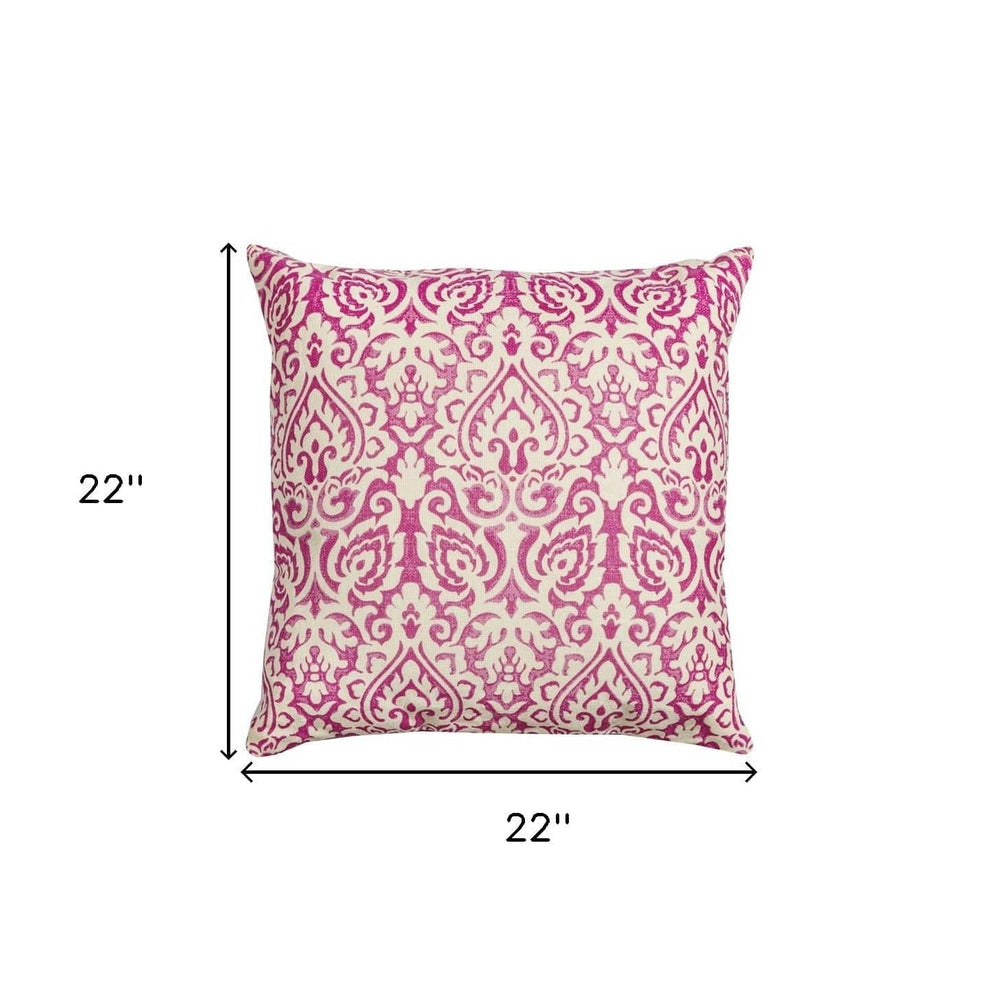 22" Pink and White Damask Cotton Throw Pillow - Homeroots - Flyclothing LLC