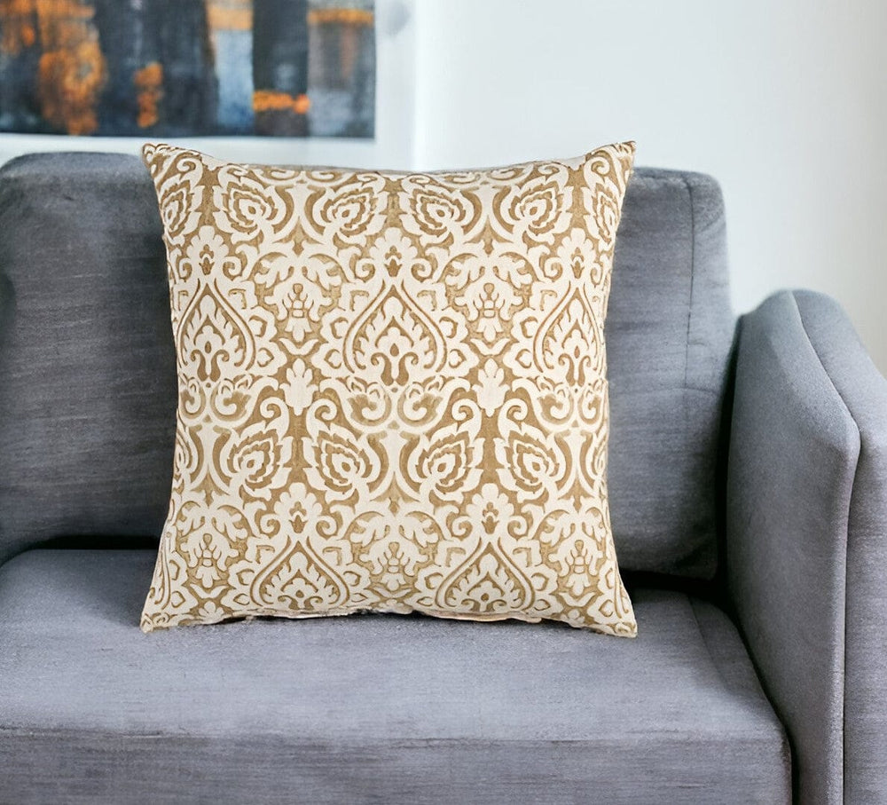 22" Gold and White Cotton Throw Pillow - Homeroots - Flyclothing LLC