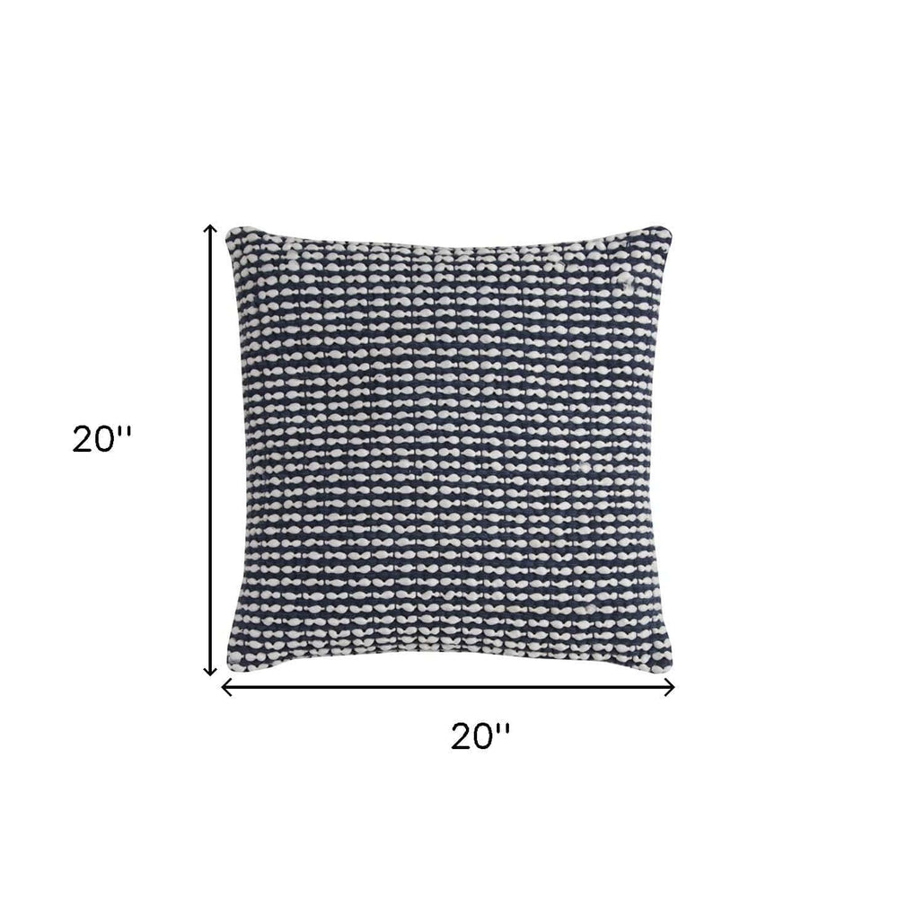 20" X 20" Blue and White Weave Cotton Zippered Pillow - Homeroots