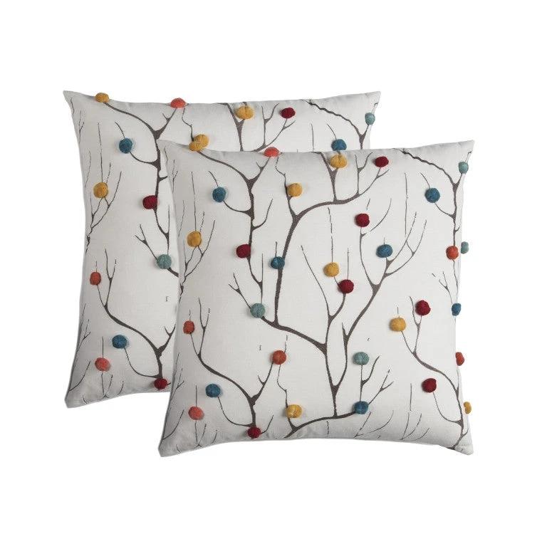 Set of Two 20" X 20" Brown Indoor Outdoor Throw Pillow Cover & Insert with Pom Poms - Homeroots