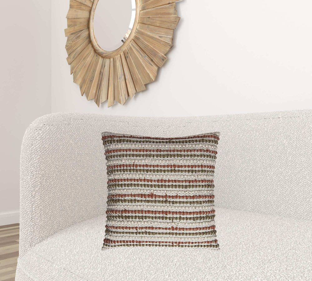 Brown Beige Nubby Texture Bands Throw Pillow - Homeroots - Flyclothing LLC