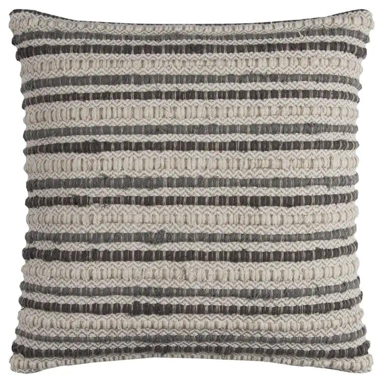 20" Gray Beige Nubby Texture Bands Throw Pillow - Homeroots - Flyclothing LLC
