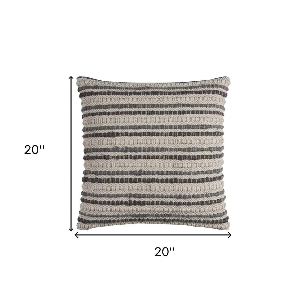 20" Gray Beige Nubby Texture Bands Throw Pillow - Homeroots - Flyclothing LLC