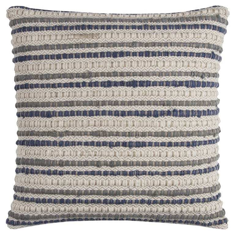 Blue Beige Nubby Texture Bands Throw Pillow - Homeroots - Flyclothing LLC