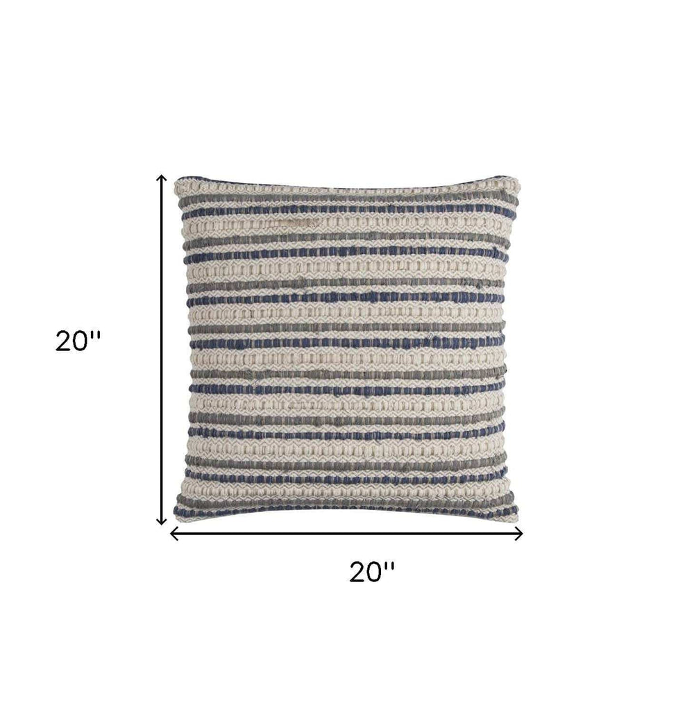 Blue Beige Nubby Texture Bands Throw Pillow - Homeroots - Flyclothing LLC