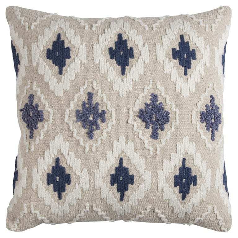 Navy Beige Classic Ikat Pattern Throw Pillow - Homeroots - Flyclothing LLC