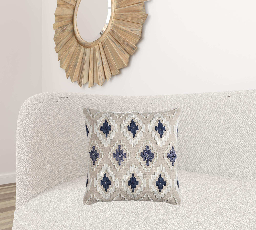 Navy Beige Classic Ikat Pattern Throw Pillow - Homeroots - Flyclothing LLC