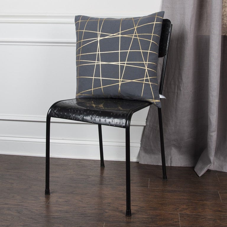 20" Gray and Gold Abstract Linework Cotton Throw Pillow - Homeroots - Flyclothing LLC