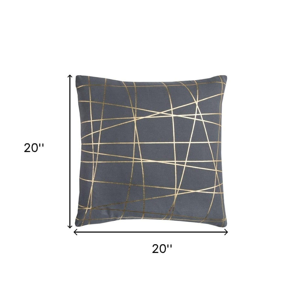 20" Gray and Gold Abstract Linework Cotton Throw Pillow - Homeroots - Flyclothing LLC