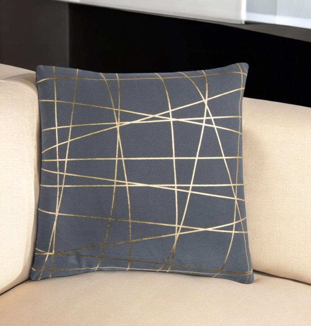20" Gray and Gold Abstract Linework Cotton Throw Pillow - Homeroots - Flyclothing LLC