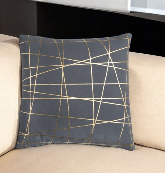 20" Gray and Gold Abstract Linework Cotton Throw Pillow - Homeroots