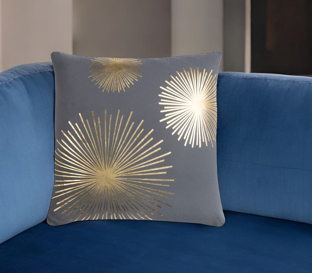 20" Gray and Gold Fireworks Cotton Throw Pillow - Homeroots - Flyclothing LLC